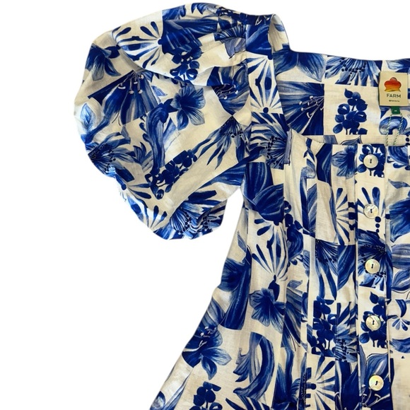 NWT Farm Rio Off-White Garden Tiles Plaid Mini Dress in Blue White Size M - Picture 6 of 14